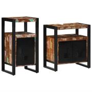 vidaXL Badrumsmöbelset med lagring 2 pcs Brun massivt återvunnet trä