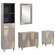 vidaXL Badrumsskåpsset med låda med lagring 4 pcs Grå Massivt mangoträ