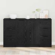 vidaXL Sideboard 3 pcs Svart ek 121 x 30 x 70 cm Konstruerat trä