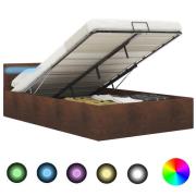 vidaXL Sängram med hydraulisk förvaring med LED brun tyg 120x200 cm