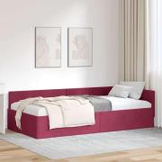 vidaXL Hörn Sängram med huvudgavel Vinröd 90 cm x 190 cm Sammet