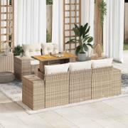 vidaXL Soffgrupp för trädgården med dynor 6 delar beige konstrotting