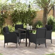 vidaXL Trädgårdsmöbelset med kudde 5 pcs Svart Poly rattan