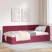 vidaXL Hörn Sängram med huvudgavel Vinröd 90 cm x 200 cm Sammet
