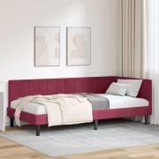 vidaXL Hörn Sängram med huvudgavel Vinröd 90 cm x 190 cm Sammet