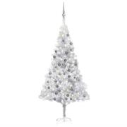 vidaXL Belyst plastgran med kulor silver 180 cm PET