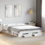 vidaXL Sängram med lådor vit 135x190 cm konstruerat trä