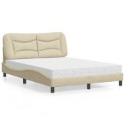 vidaXL Bed with Mattress "Hvar" Cream 140x190 cm Fabric