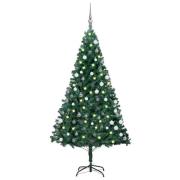 vidaXL Belyst plastgran med kulor grön 150 cm PVC