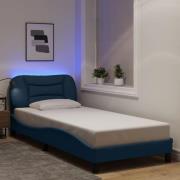 vidaXL Bed Frame with LED without Mattress "Hvar" Blue 80x200 cm Fabri...