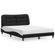 vidaXL Bed with Mattress "Hvar" Black and White 140x200 cm Faux Leathe...