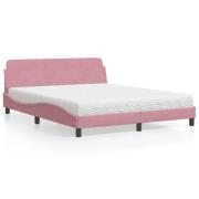 vidaXL Bed with Mattress "Dover" Pink 160x200 cm Velvet