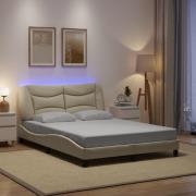 vidaXL Bed Frame with LED without Mattress "Hvar" Cream 120x200 cm Fab...