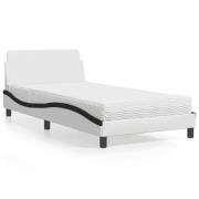 vidaXL Bed with Mattress "Dover" White and Black 100x200 cm Faux Leath...