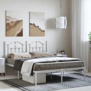 vidaXL Sängram med huvudgavel metall vit 135x190 cm