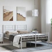 vidaXL Sängram med huvudgavel och fotgavel vit metall 135x190 cm