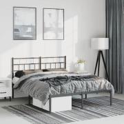 vidaXL Sängram med huvudgavel metall svart 135x190 cm