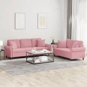vidaXL Soffgrupp med kuddar 2 delar rosa sammet