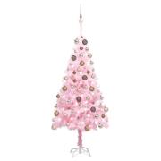 vidaXL Belyst plastgran med kulor rosa 120 cm PVC