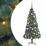vidaXL Konstgjord förbelyst julgran med dekorationer Grön 240 cm PET