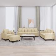 vidaXL Soffgrupp med kuddar 4 delar gräddvit tyg