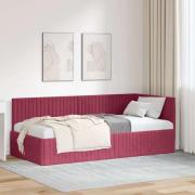 vidaXL Hörn Sängram med huvudgavel Vinröd 90 cm x 190 cm Sammet