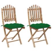 vidaXL Hopfällbara trädgårdsstolar med dynor 2 st bambu