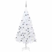 vidaXL Belyst plastgran med kulor vit 150 cm PVC