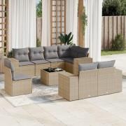 vidaXL Soffgrupp för trädgården med dynor 9 delar beige konstrotting