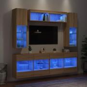 vidaXL Väggmonterade tv-skåp 6 delar med LEDs sonoma-ek