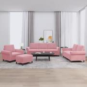 vidaXL Soffgrupp med dynor 4 delar rosa sammet