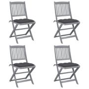 vidaXL Hopfällbara trädgårdsstolar med dynor 4 st massivt akaciaträ