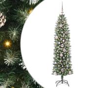 vidaXL Konstgjort smalt julträd med 150 LED-lampor Grön och vit 150 cm