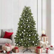 vidaXL Konstgjord julgran med LED -remsljus Grön 210 cm PVC och metall