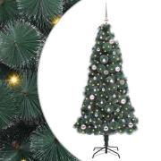 vidaXL Konstgjord förbelyst julgran med bollset Grön 150 cm PET