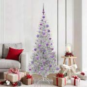 vidaXL Julgran med 300 LED-lampor med stativ Silver 180 cm PET