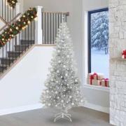 vidaXL Julgran med 300 LED-lampor med stativ Silver 240 cm PET