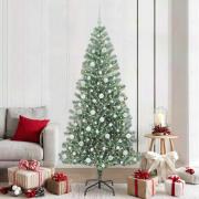 vidaXL Konstgjord Julgran Snöflockad med LED Ljus Grön och Vit 210 cm