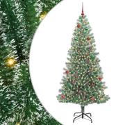 vidaXL Konstgjord Julgran Snöflockad med LED Ljus Grön och Vit 210 cm