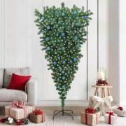 vidaXL Upp och ner Konstgjord Förbelyst Julgran med Bollar Set 210 cm