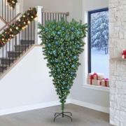 vidaXL Upp-och-ned konstgjord förbelyst julgran med kulset Grön 240 cm