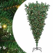 vidaXL Upp och ner Konstgjord Förbelyst Julgran med Bollsats 240 cm