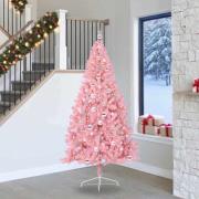 vidaXL Konstgjord Förbelyst Julgran med 300 LED-lampor Rosa 240 cm PVC