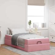 vidaXL Sängram med madrass med lagring Rosa 90 x 190 cm Sammet