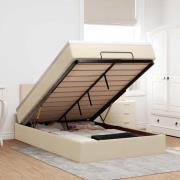 vidaXL Ottoman sängram med madrass gräddvit 120x200 cm tyg