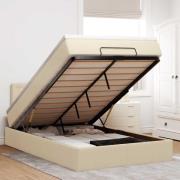 vidaXL Ottoman sängram med madrass gräddvit 120x200 cm tyg