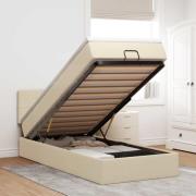 vidaXL Ottoman sängram med madrass gräddvit 80x200 cm tyg
