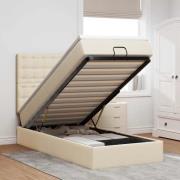 vidaXL Ottoman sängram med madrass gräddvit 90x190 cm tyg