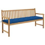 vidaXL Trädgårdsbänk med blå dyna 175 cm massiv teak