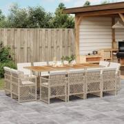 vidaXL Matgrupp för trädgården med dynor 13 delar beige konstrotting